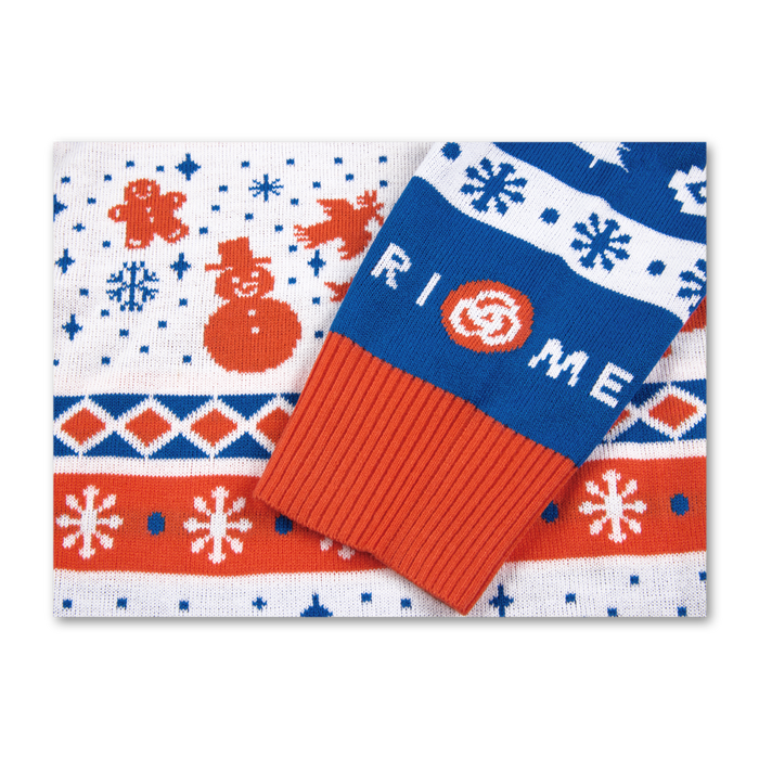 TriMet Ugly Sweater Arm Cuff Detail - TriMet logo and snowflakes