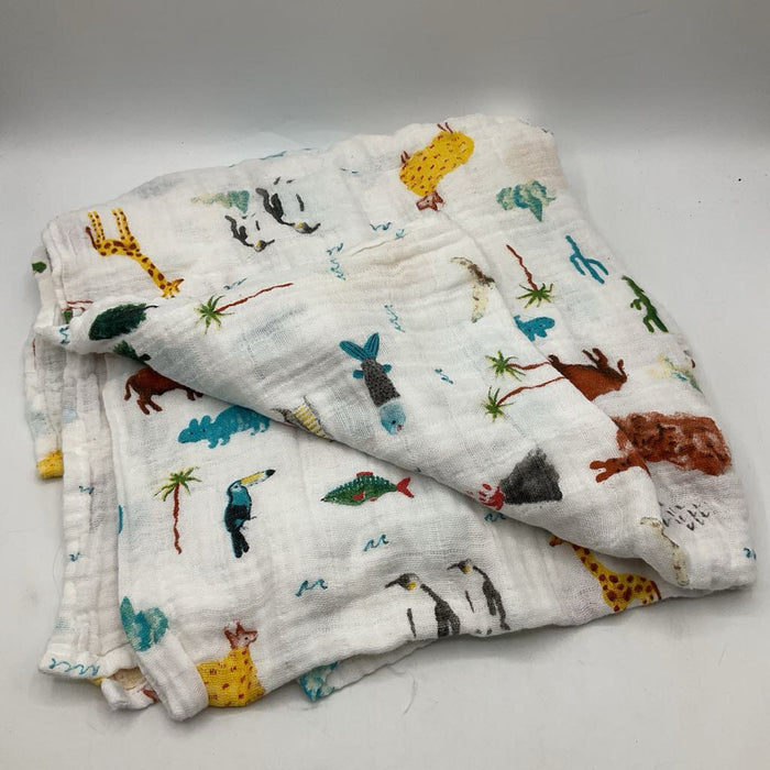 Aden + Anais White/Green/Blue Travel Muslin Swaddle Blanket