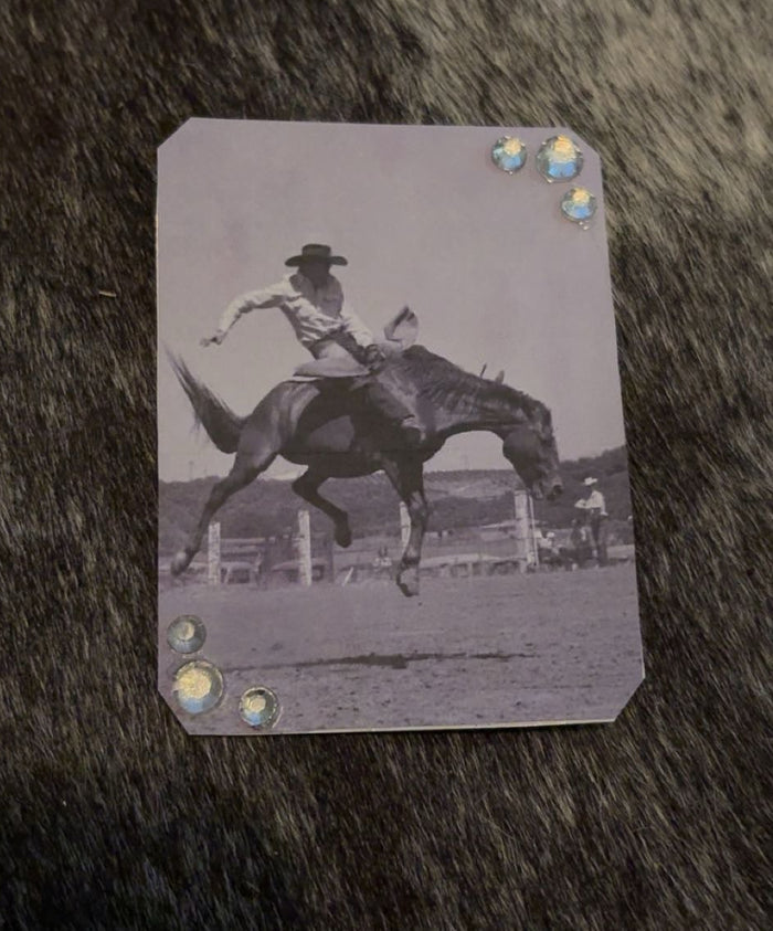 Black & White Saddle Bronc Silver Gemstone Single Hat Card