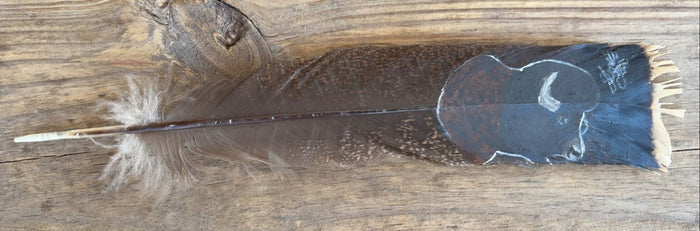 Buffalo Head Painted Turkey Feather