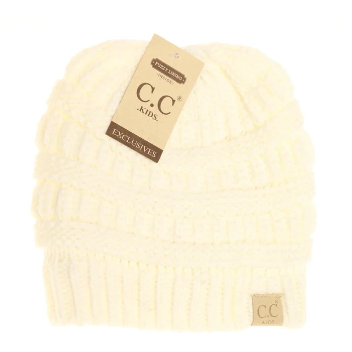 CC KIDS Solid Fuzzy Lined Beanie Ivory Ivory Kids Beanie CC Brand Beanies- Tilden Co.