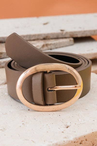 Classic Leather Belt with Oval Buckle | 40BT609 Taupe Taupe JOSSLYN by wall to wall- Tilden Co.