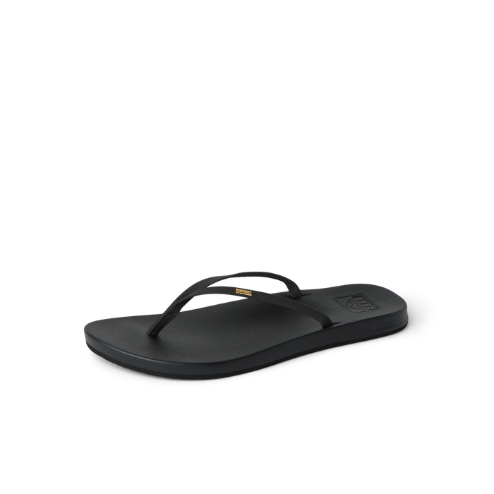 Cushion Slim black women's sandal facing left, featuring soft-rebound cushioning and anatomical arch support.