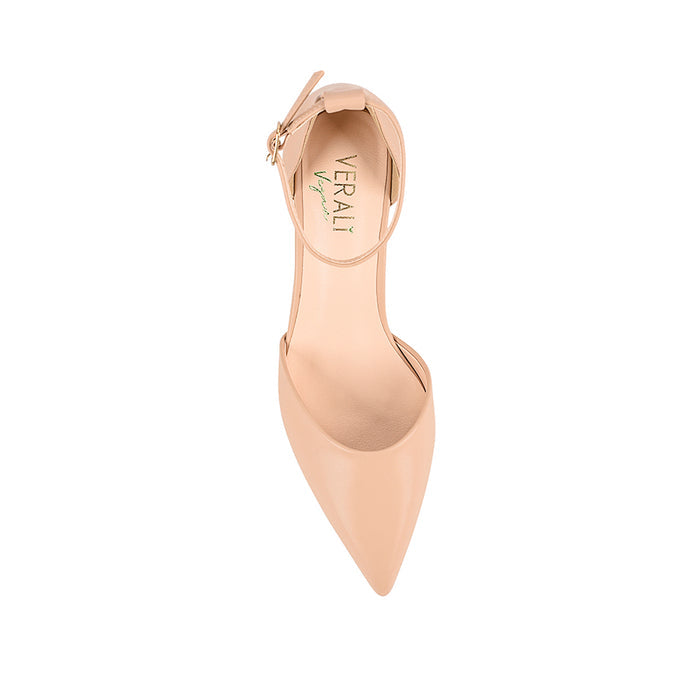 Women's nude vegan block heel with pointed toe and ankle strap