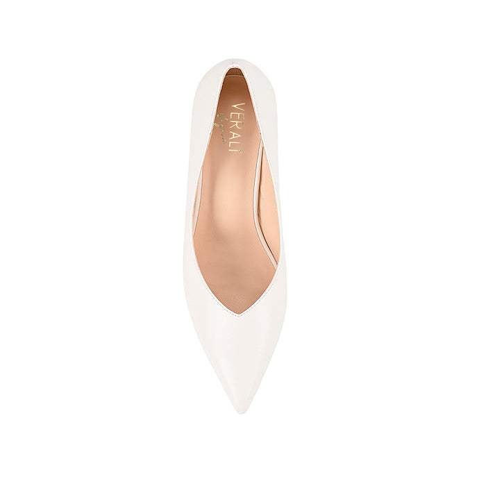 Women's white vegan block heel with pointed toe