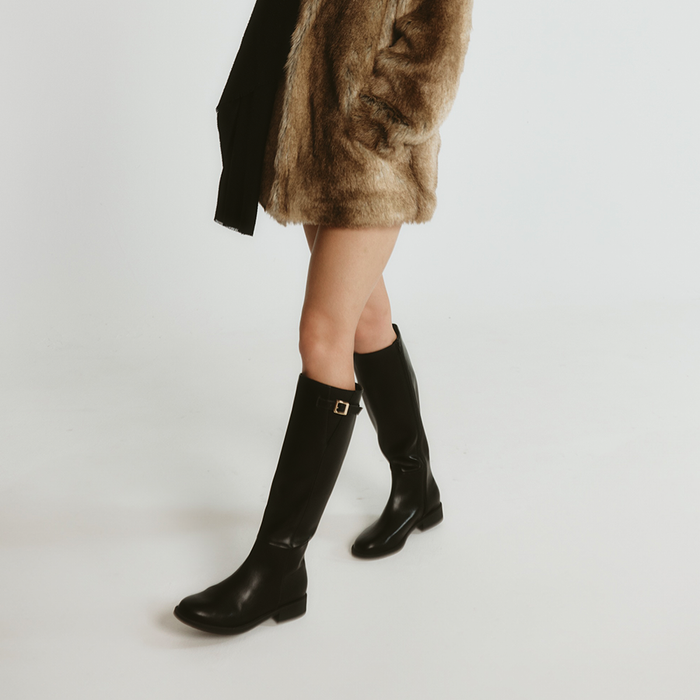 Garfield Flat Knee High Boots - Black