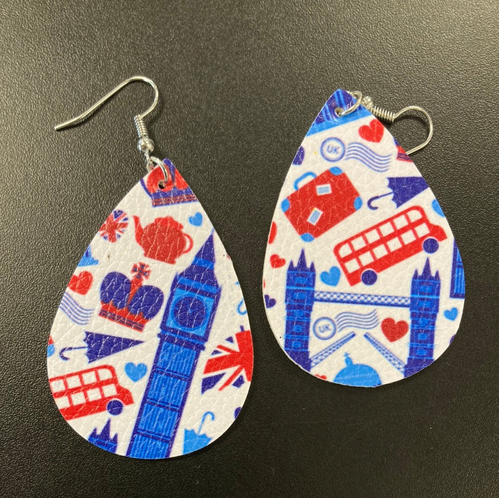 Great Britain Faux Leather Earrings Daydreamer Creations- Tilden Co.