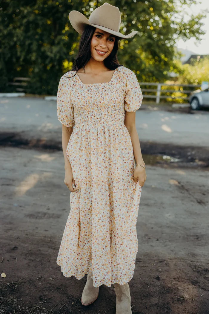 Indy Dress in Maple Bloom Midi Dress Mikarose- Tilden Co.