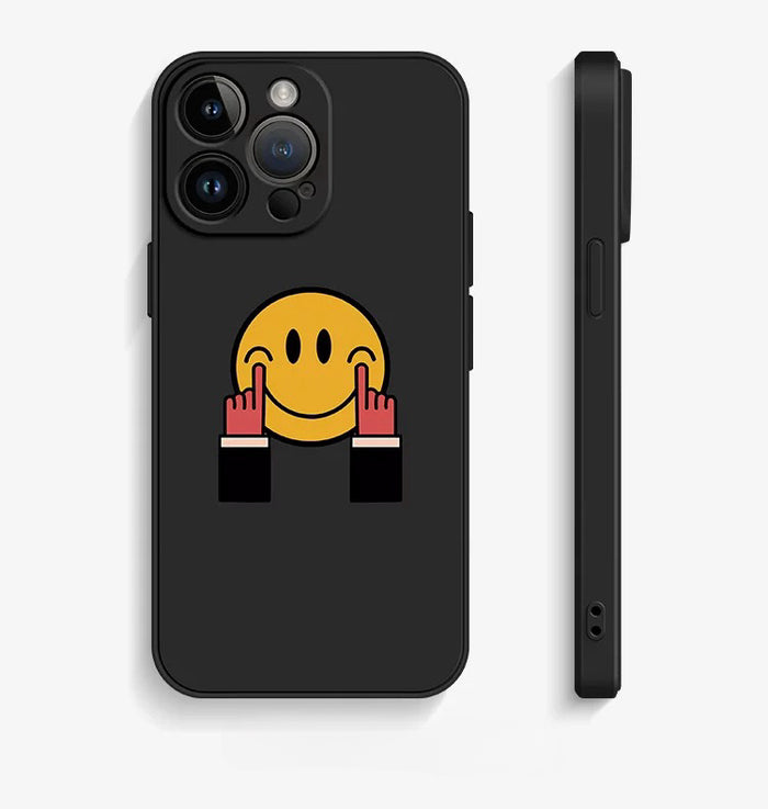 Front view of Keep Smiling Case. Cheerful daily reminder with a vibrant and resilient silicone construction.