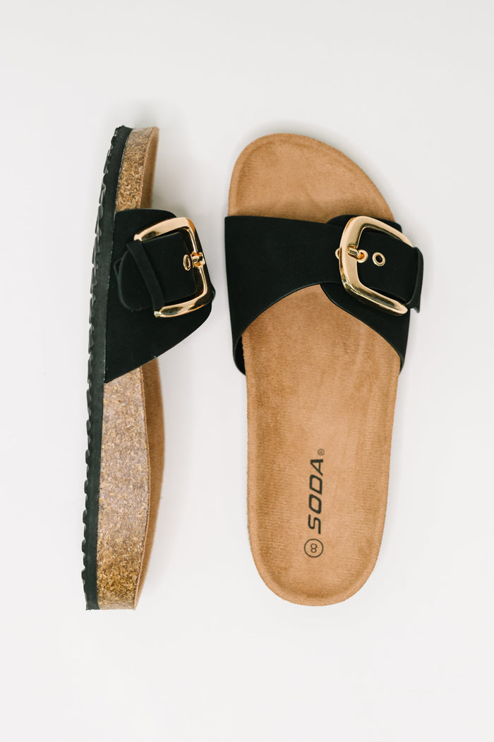 Lizzy Slip On Buckle Strap Sandal in Black Sandal Ave Shops- Tilden Co.