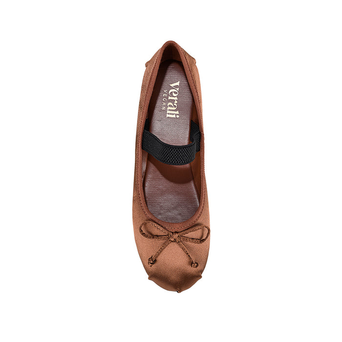 Milly Mary-Jane Flats - Cocoa Brown Satin