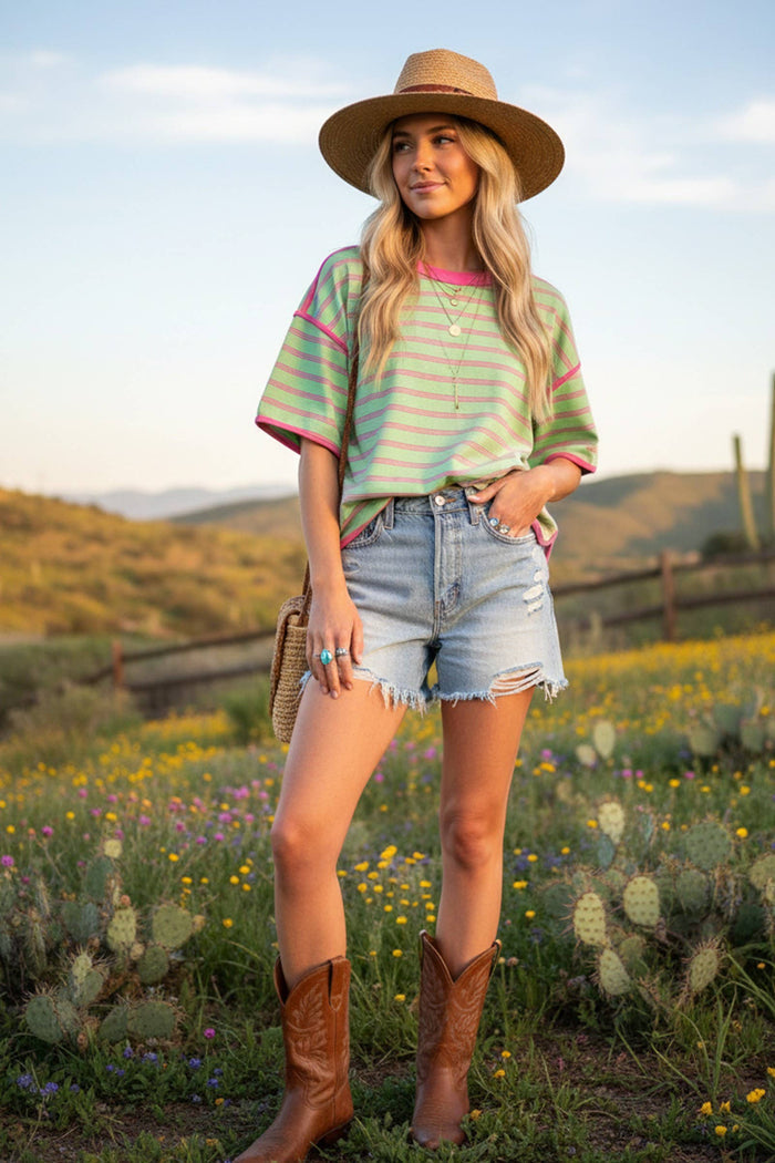 Mint Oversized Striped Top Tees Sewn and Seen- Tilden Co.