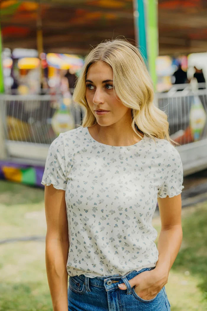 Pointelle Top in Dusty Cornflower T-Shirt Mikarose- Tilden Co.