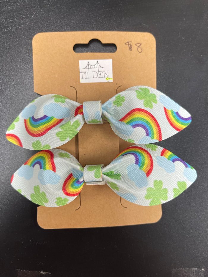 Rainbow Faux Leather Bow Set earring Daydreamer Creations- Tilden Co.