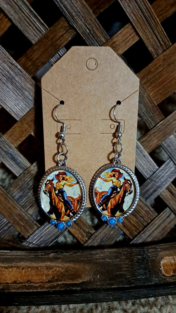 Ridin' Away Cowgirl Oval Earrings