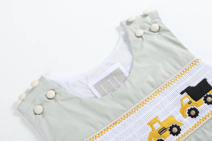 Sage Green Construction Smocked Overalls - Premium Baby & Toddler Outfits from Lil Cactus - Just $38.95! Shop now at Pat's Monograms