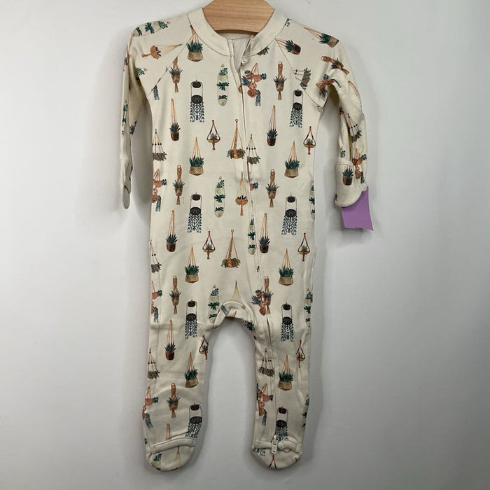 Size 0-3m: Goumi Beige Hanging Plants Footed Long Sleeve PJS NEW