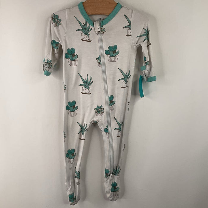 Size 0-3m: Kyte Baby White/Green Succulent Print 1pc Footy PJs
