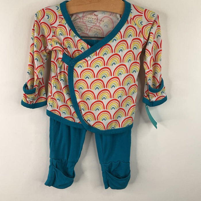 Size 0-3m: Little Sleepies White/Rainbow Print 2pc Footy PJs