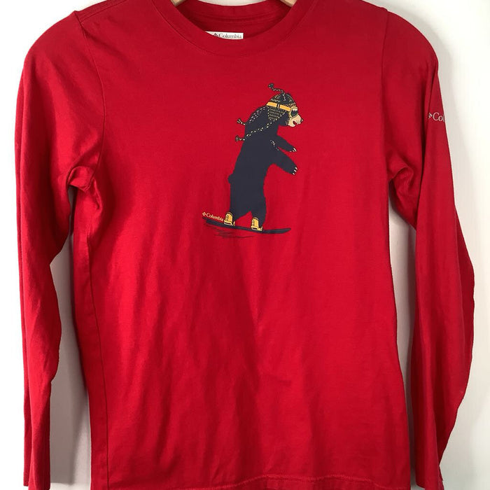 Size 10-12: Columbia Red Snowboard Bear Long Sleeve Shirt