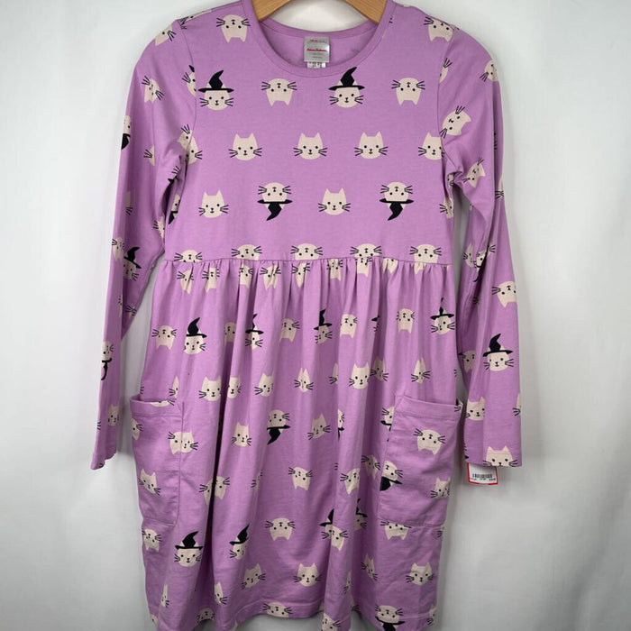 Size 12 (150): Hanna Andersson Purple/White Witch Kitties Long Sleeve Dress