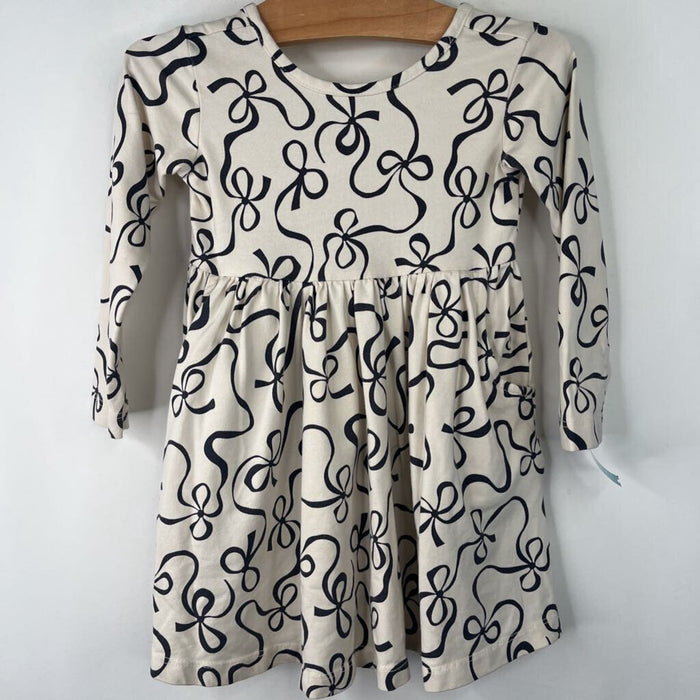 Size 2 (85): Hanna Andersson Black/White Bows Long Sleeve Dress