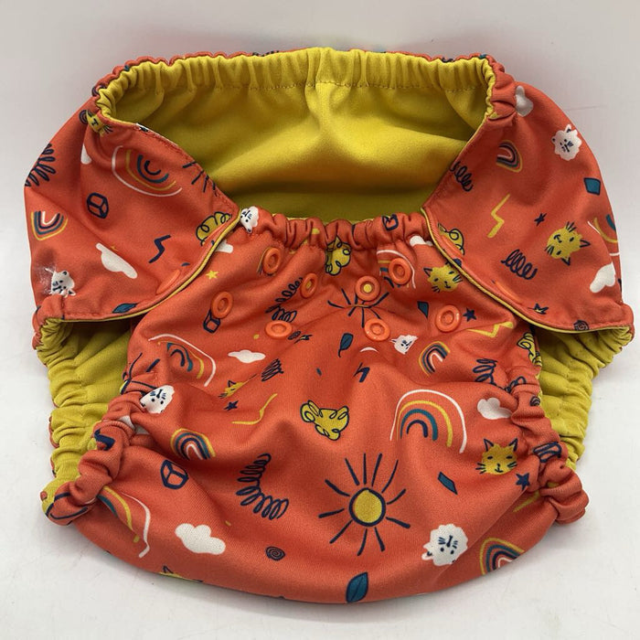 Size 2: Esembly Orange Sunshine & Rainbow Adjustable Snap Diaper Cover