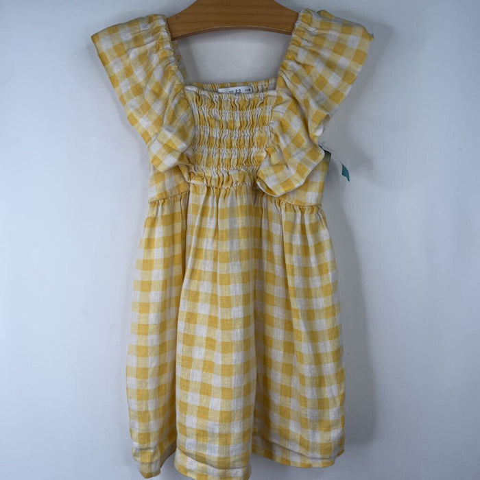 Size 2: Zara Yellow/White Plaid Linen Short Sleeve Dress