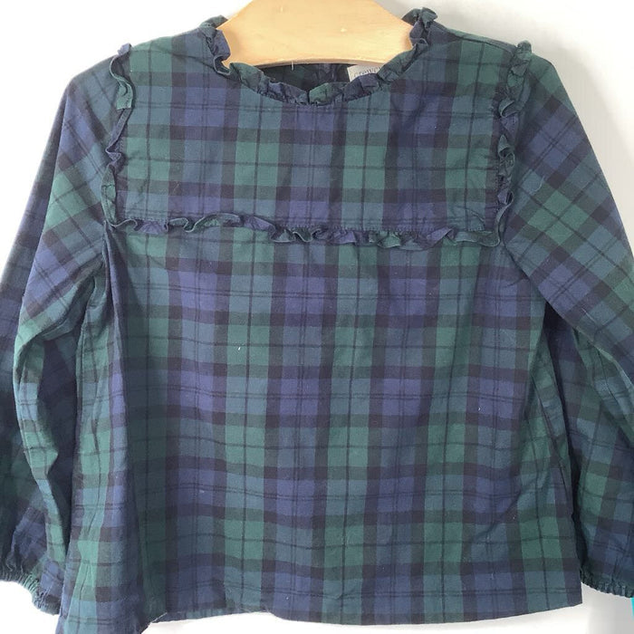Size 4-5: Crewcuts Blue/Green Plaid Long Sleeve Shirt