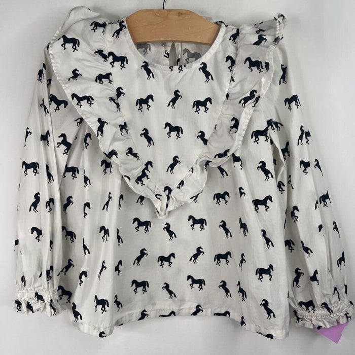 Size 4-5: Crewcuts White/Black Horse Print Long Sleeve Shirt