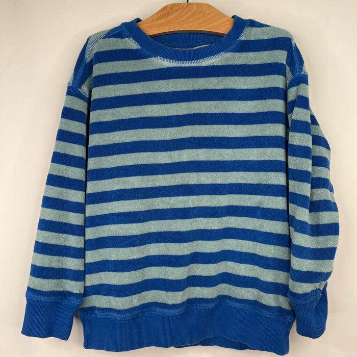 Size 6-7 (120): Hanna Andersson Blue/Green Striped Terry Cloth Sweatshirt