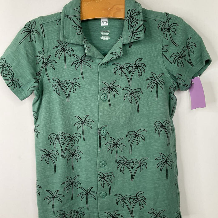 Size 6: Tea Green/Black Palm Trees Button Up T-Shirt