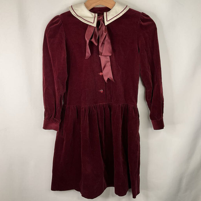 Size 7: Laura Ashley Maroon Velvet White Collared Long Sleeve Dress