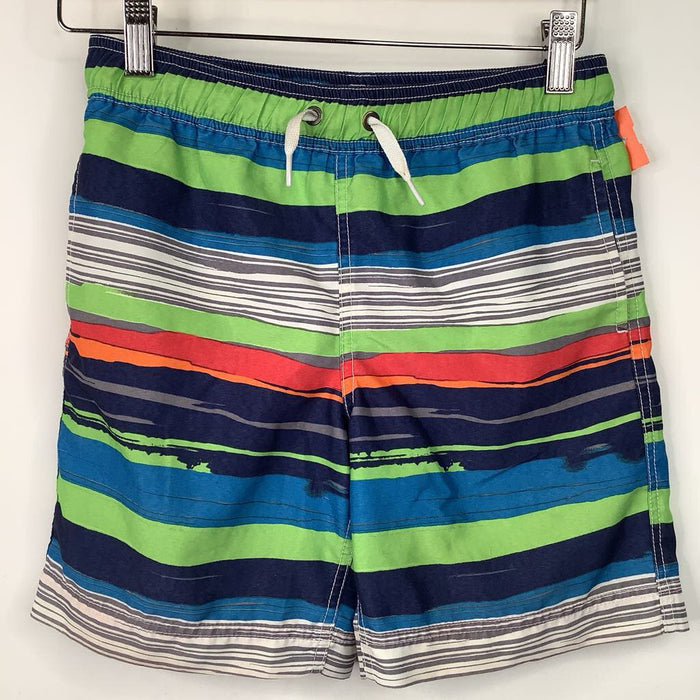 Size 8 (130): Hanna Andersson Blue/Multicolor Stripe Swim Trunks