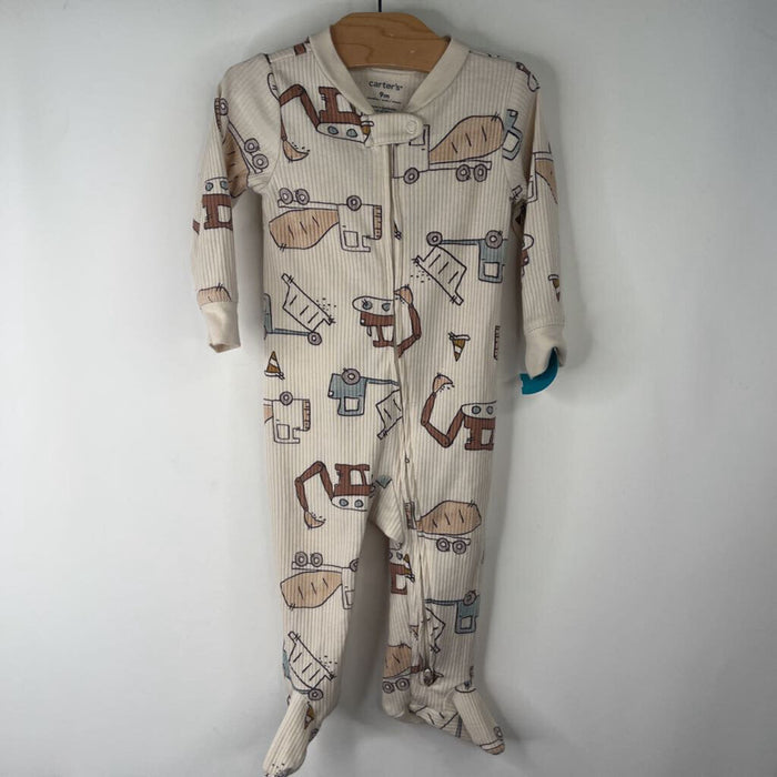 Size 9m: Carter's Creme Construction Trucks 1pc Footy PJs
