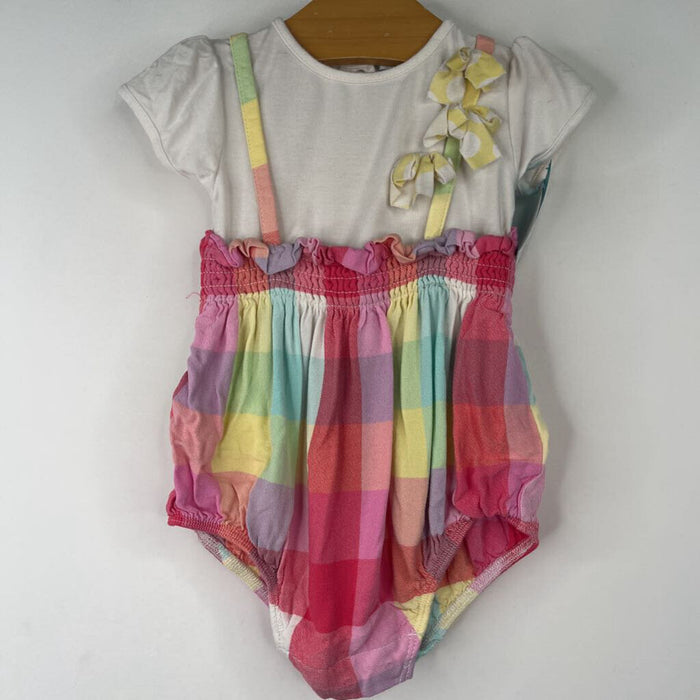 Size 9m: Petite Lem White/Rainbow Plaid Onesie