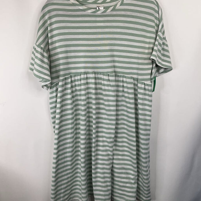 Size L: Vioiet Green/White Striped Short Sleeve Dress