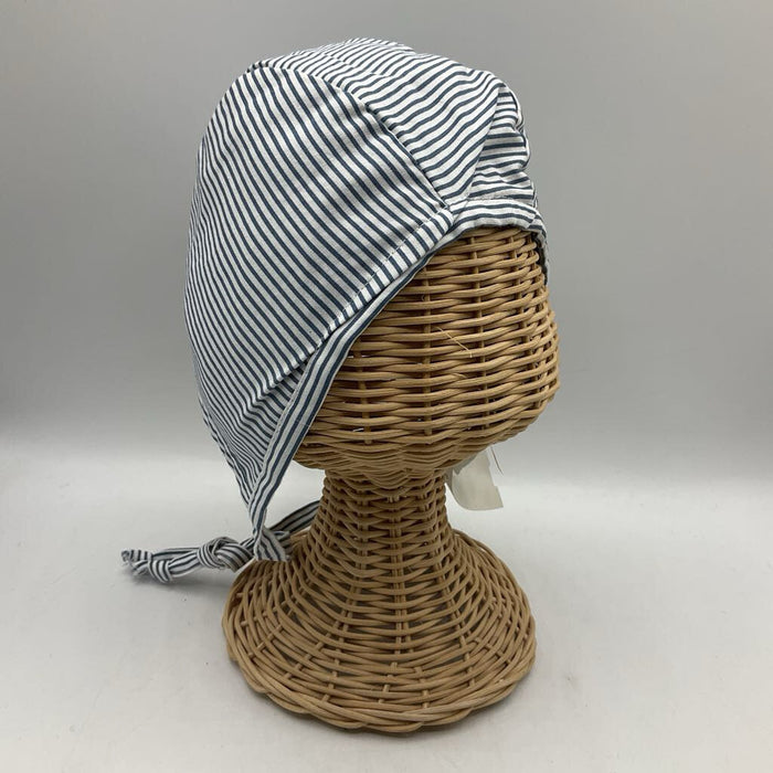 Size M: Sunday Seams Grey & Blue/White Striped Reversible Bonnet -NEW