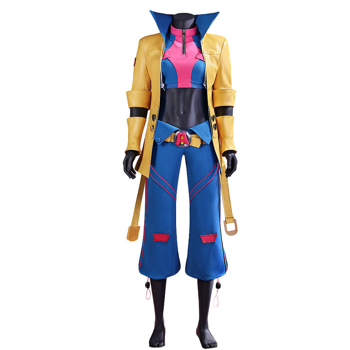 【Size S-3XL】DokiDoki-R Game Cosplay Costume Yellow Trench Coat Blue Pink Outfit