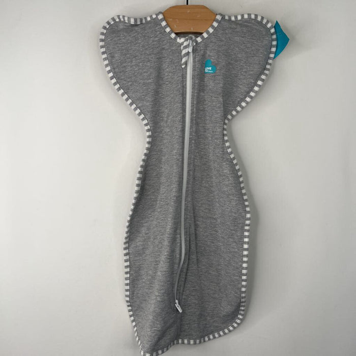 Size S: Love To Dream Heathered Grey/White Striped Trim Swaddle Up Sleepsack