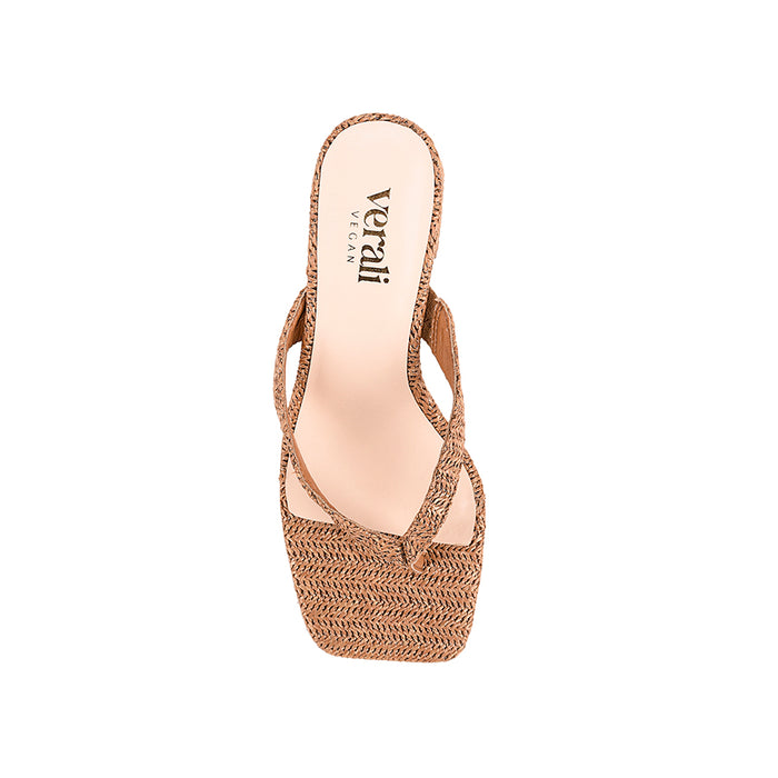 Stoked Block Heel Thongs - Tan Raffia