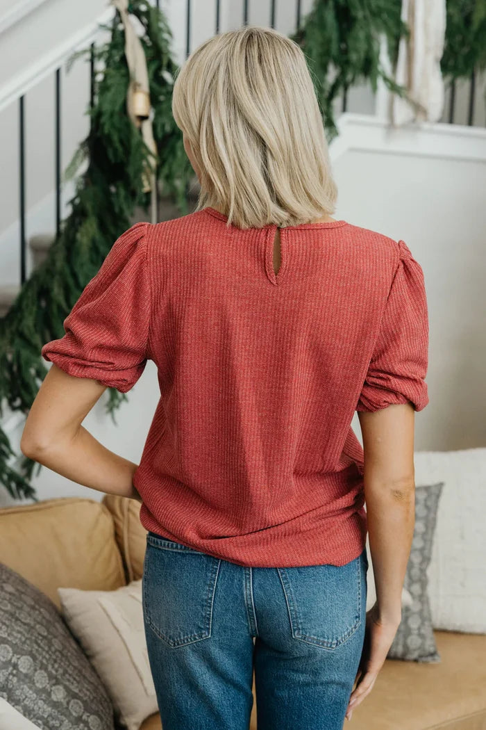 Textured Puff Sleeve Blouse in Desert Rose Blouse Mikarose- Tilden Co.