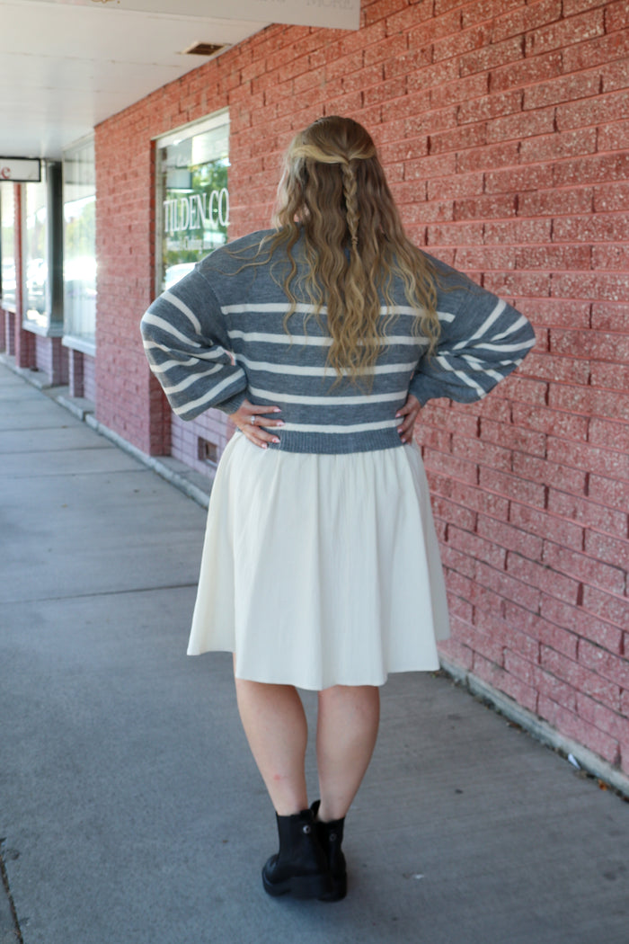 The Cameron Dress in Light Gray Knee Length Dress Mikarose- Tilden Co.