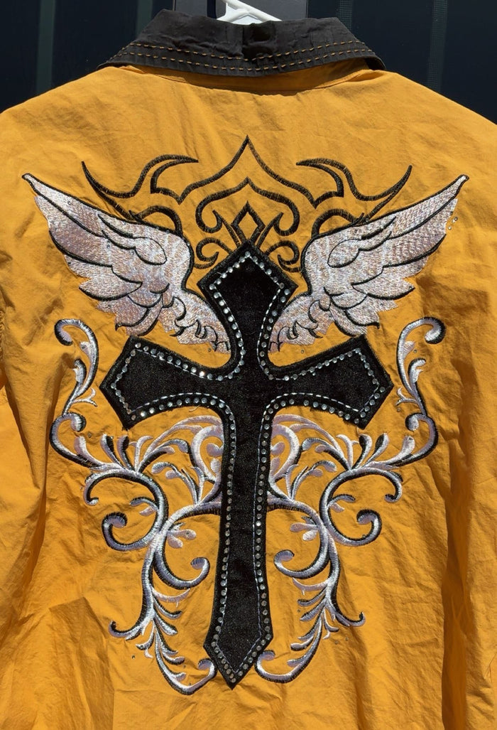 Veroni Yellow Cross Sparkle Button Up