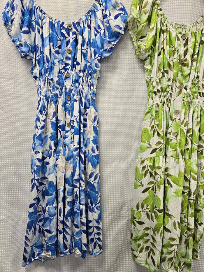 Vibrant Leaf Bardot MIDI Dress
