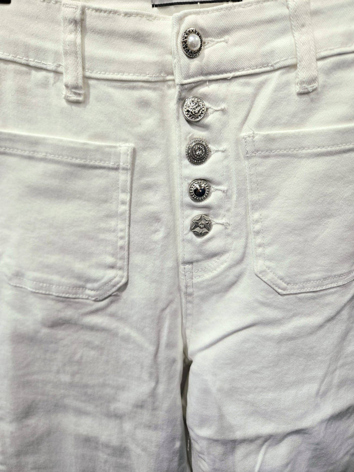 White Crystal Button 2 Pocket Voggo Jean