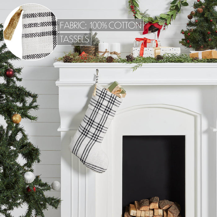 Wintergleam Black White Plaid Stocking 12x20 Home & Decor VHC Brands- Tilden Co.