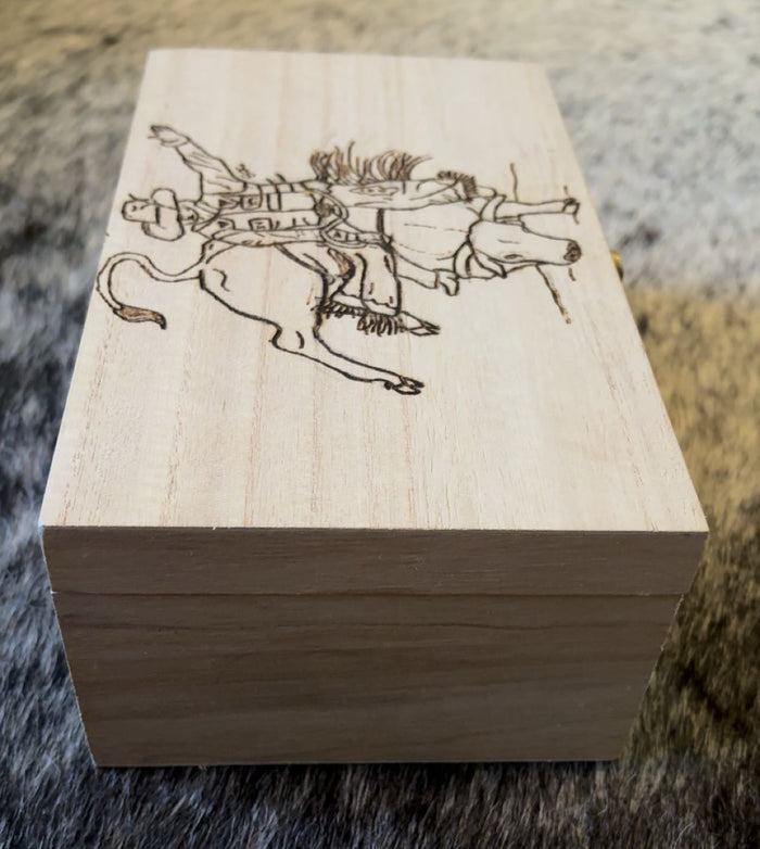 Wood Burned Box - Bull Riding "Rodeo Time" - Customized