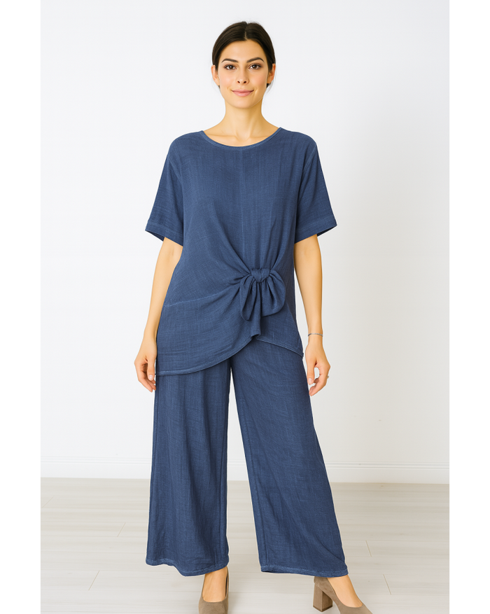 100% Cotton Side Knot T-Shirt & Straight Leg Pants Set