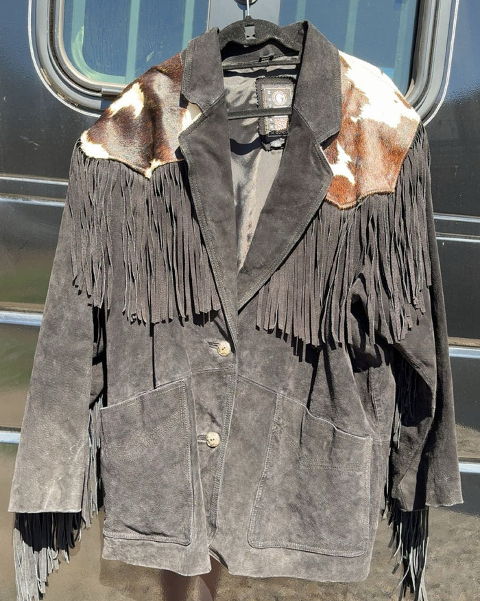 100% Leather And Cowhide Vintage Fringe Jacket